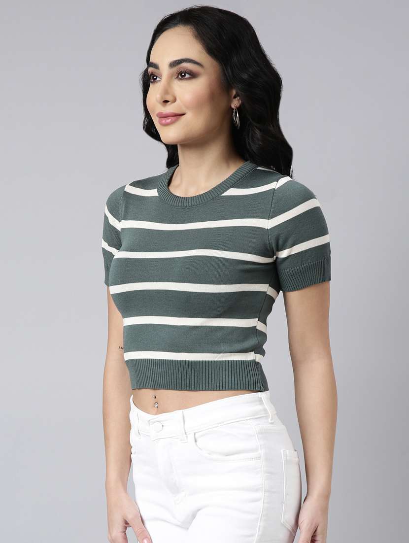 women stripes printed crop top - 20928909 -  Standard Image - 1