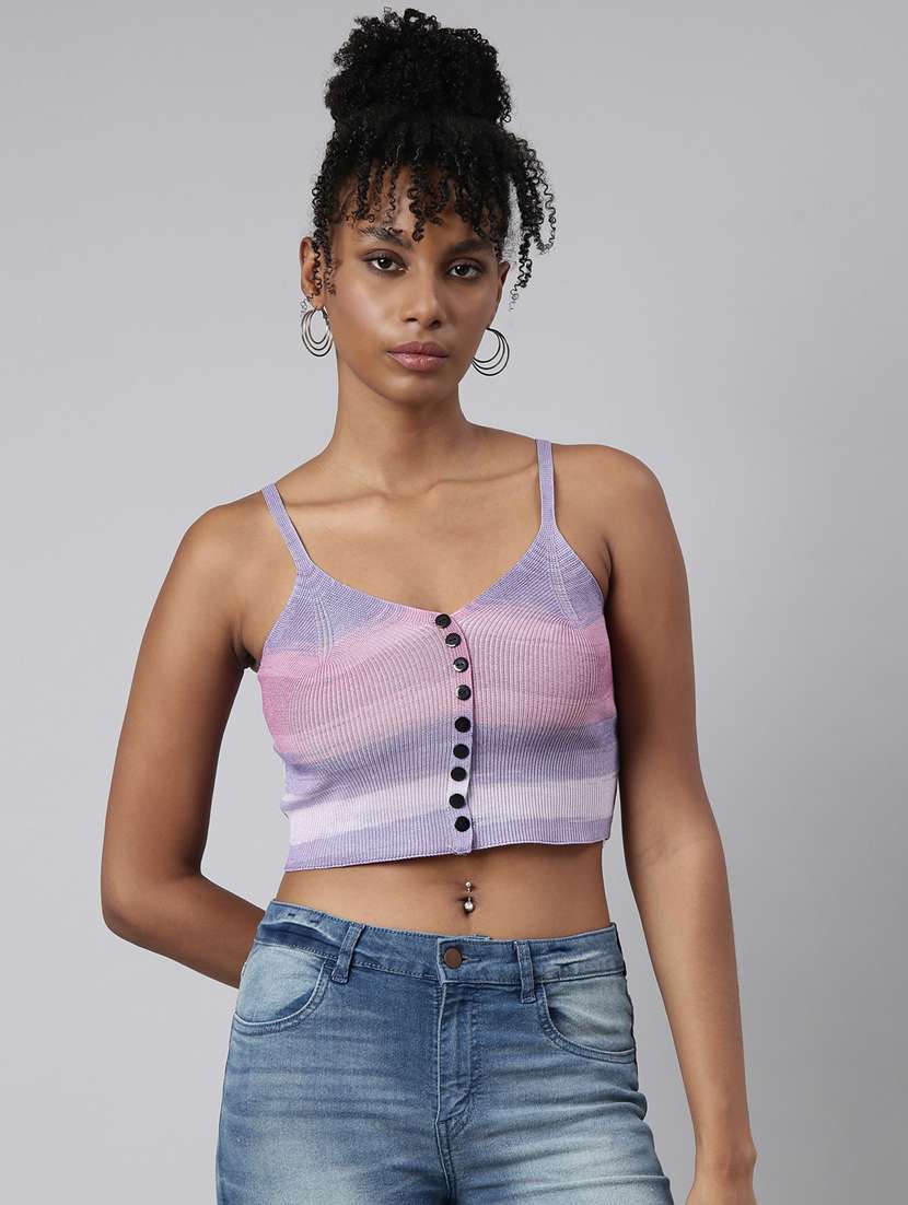 lavender tie & dye printed detailed crop top