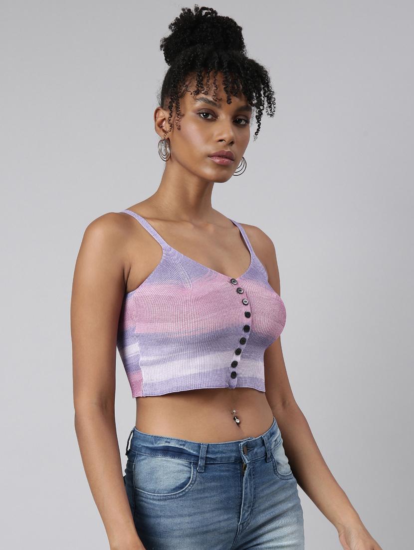 lavender tie & dye printed detailed crop top - 20928913 - Standard Image - 1