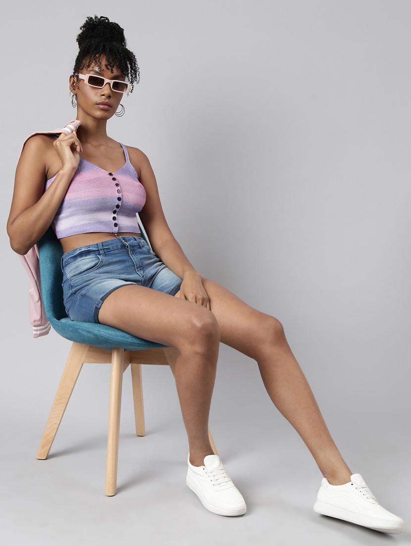 lavender tie & dye printed detailed crop top - 20928913 - Standard Image - 4