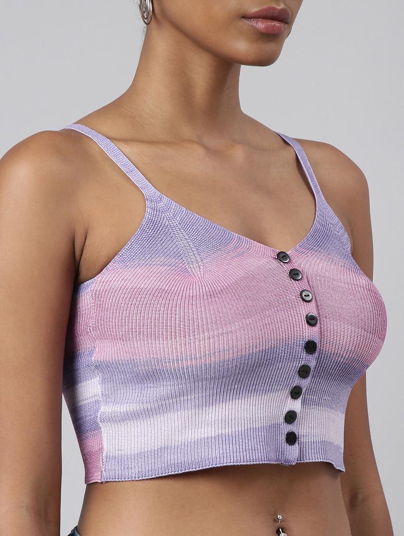 lavender tie & dye printed detailed crop top - 20928913 - Standard Image - 6