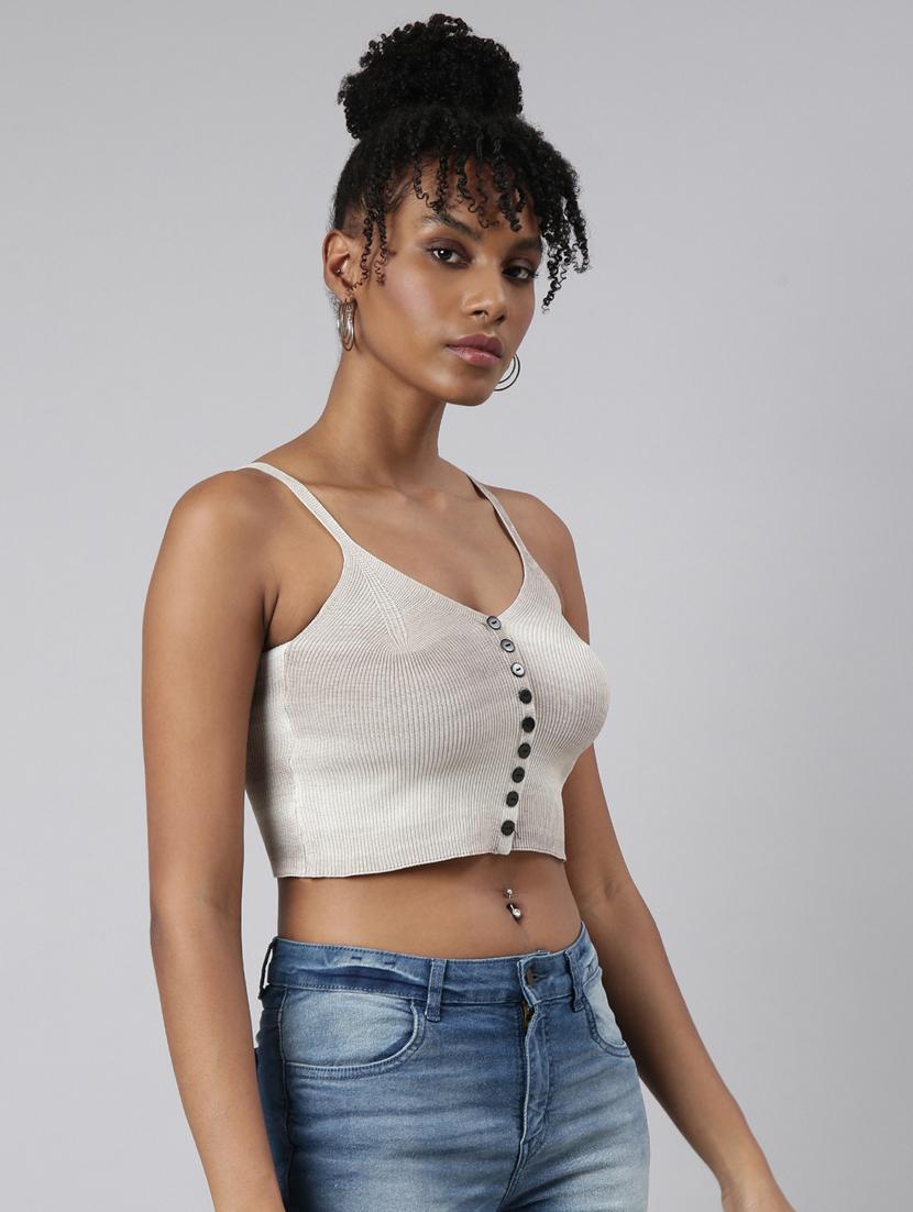 women striped shoulder strap crop top - 20928914 - Standard Image - 1
