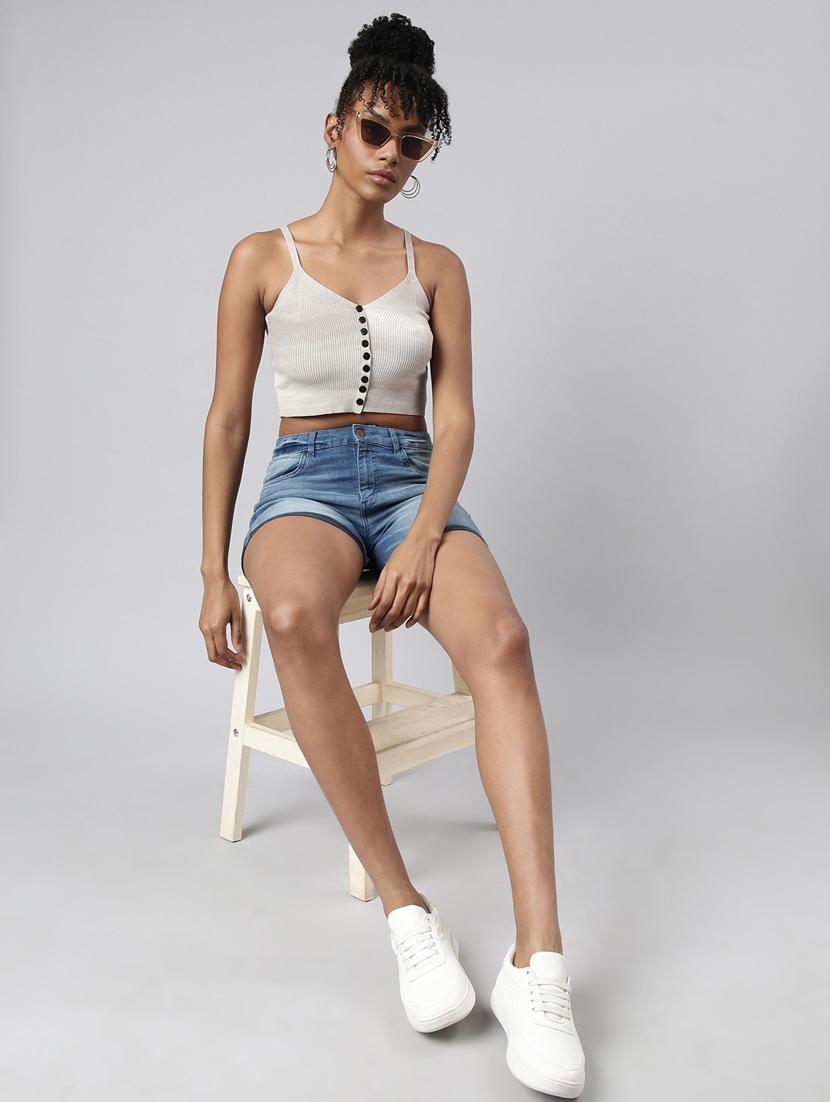 women striped shoulder strap crop top - 20928914 - Standard Image - 4