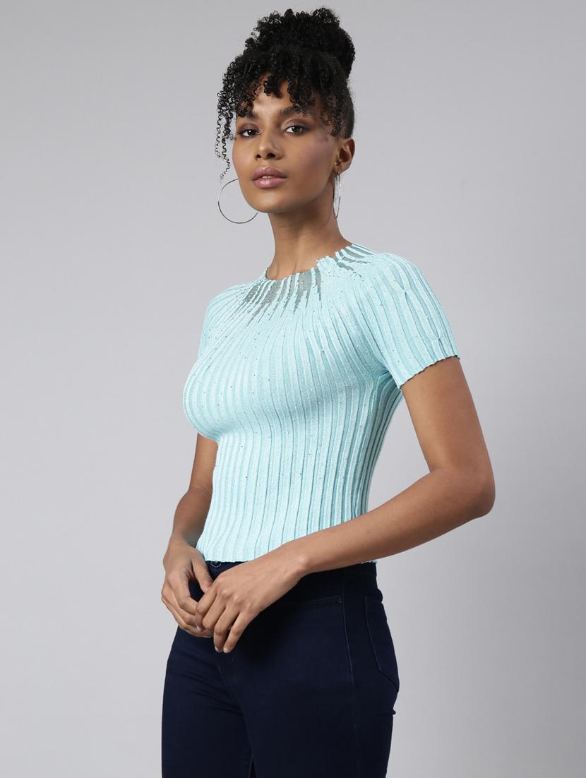 turquoise blue self design detailed top - 20928922 -  Standard Image - 1