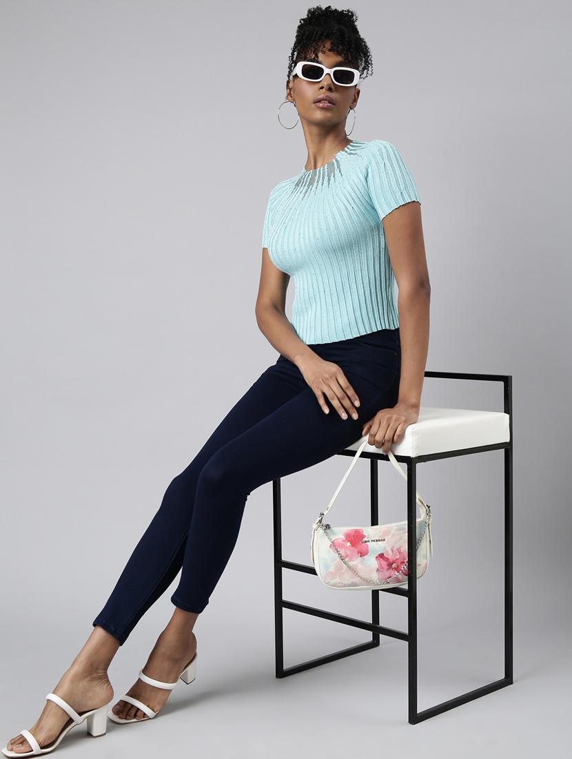 turquoise blue self design detailed top - 20928922 - Standard Image - 4