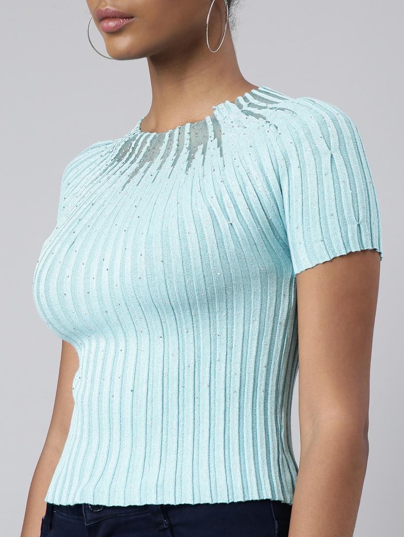 turquoise blue self design detailed top - 20928922 - Standard Image - 6