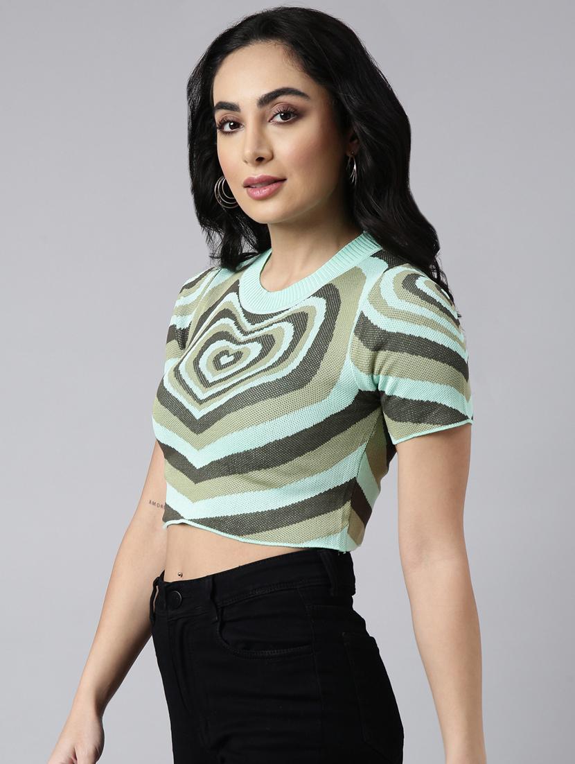 green printed detailed crop top - 20928941 -  Standard Image - 1