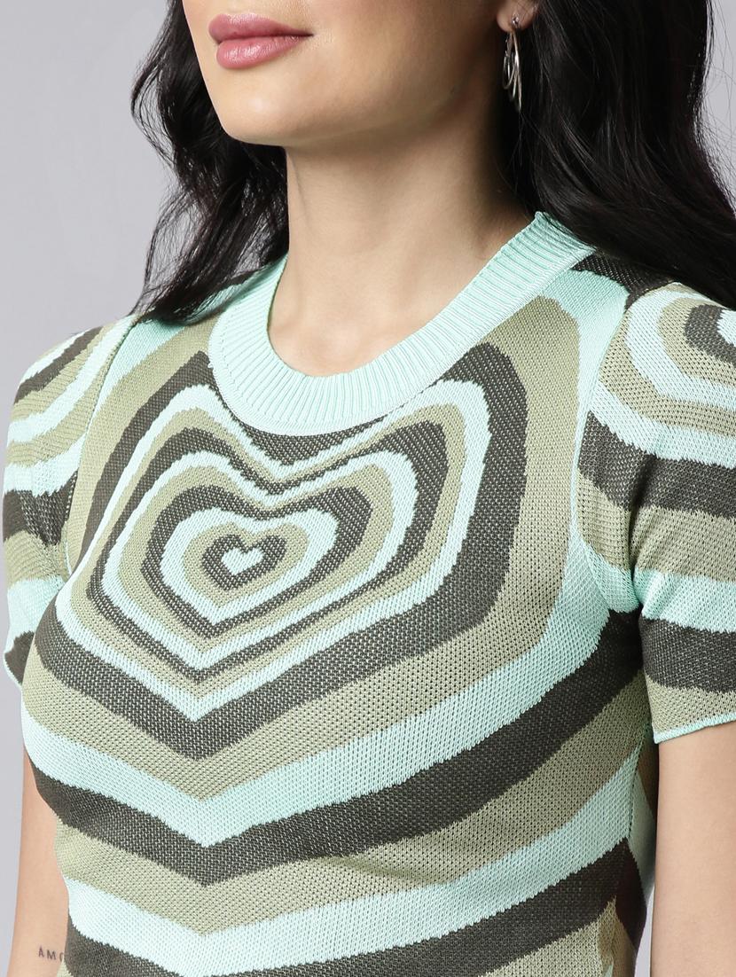 green printed detailed crop top - 20928941 - Standard Image - 6
