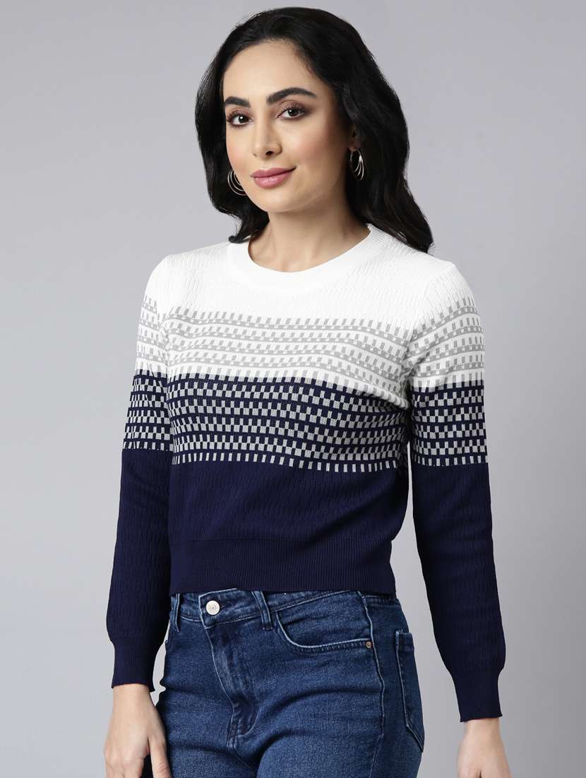 navy blue self design detailed top - 20928946 - Standard Image - 1