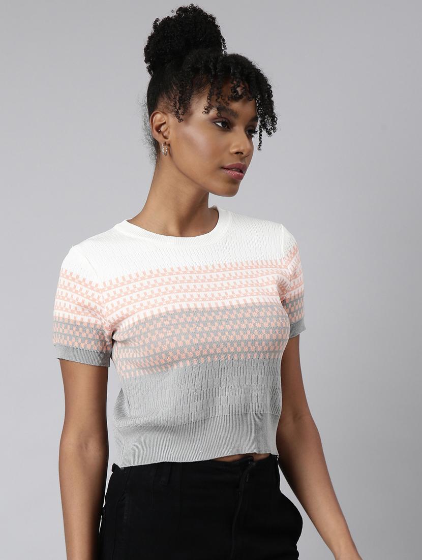 women printed round neck crop top - 20928948 - Standard Image - 1