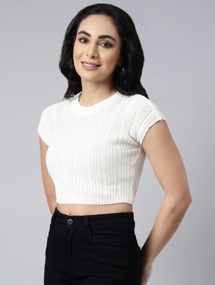 women self designed round neck crop top - 20928951 -  Standard Image - 1