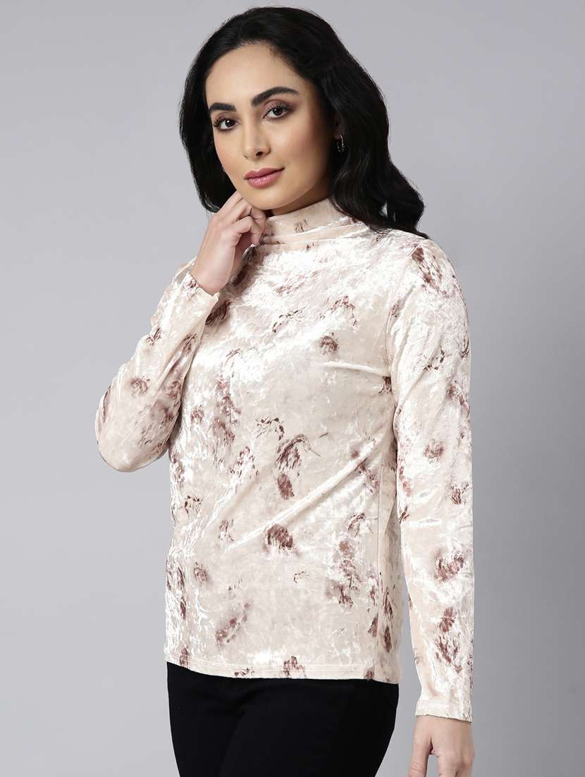 cream self design detailed regular top - 20928972 -  Standard Image - 1
