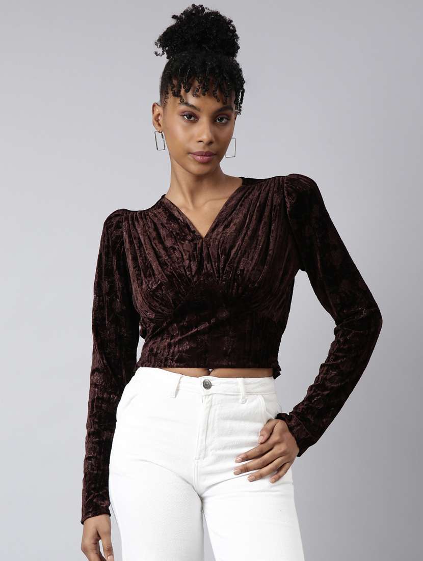 women self designed puff sleeves crop top
