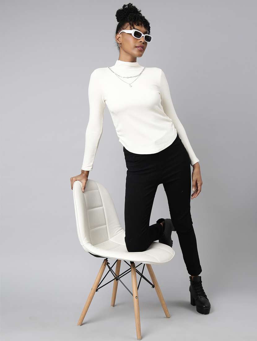 women solid mock neck long sleeves top - 20928986 -  Standard Image - 4