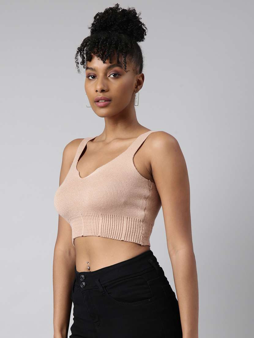 women solid sleeveless crop top - 20928987 -  Standard Image - 1