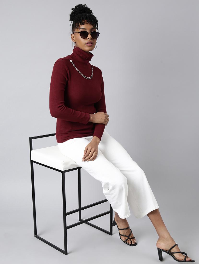 women solid high neck pullover - 20928994 - Standard Image - 4