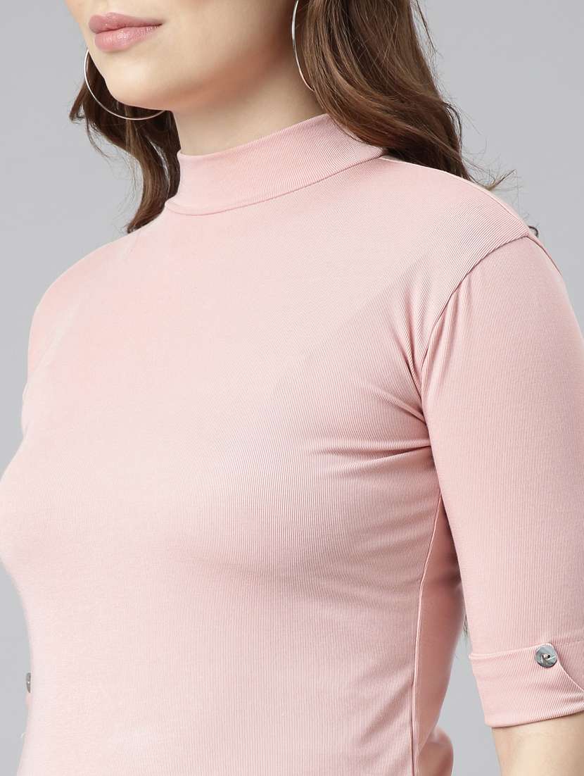 women solid mock neck elbow sleeves top - 20929012 -  Standard Image - 6