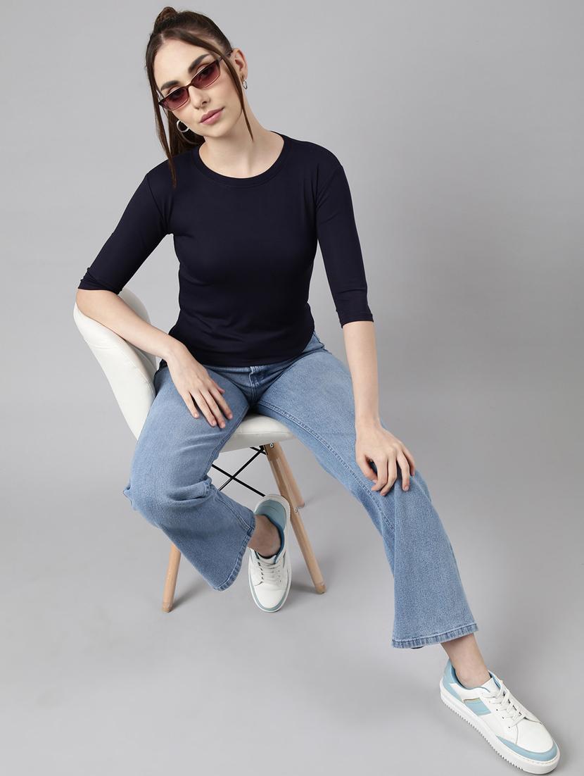 women solid round neck top - 20929023 - Standard Image - 4