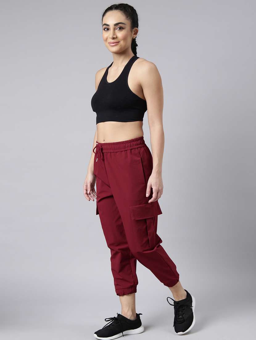 maroon nylon jogger track pant - 20929062 -  Standard Image - 4