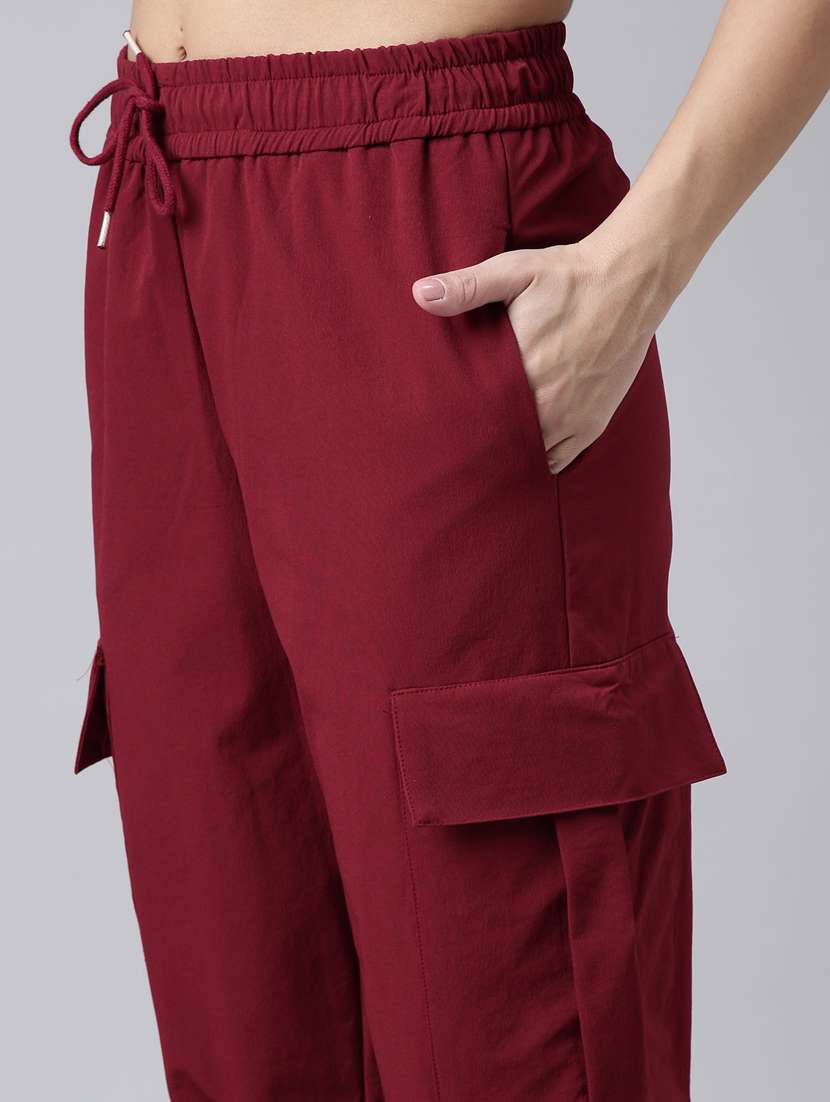 maroon nylon jogger track pant - 20929062 -  Standard Image - 6