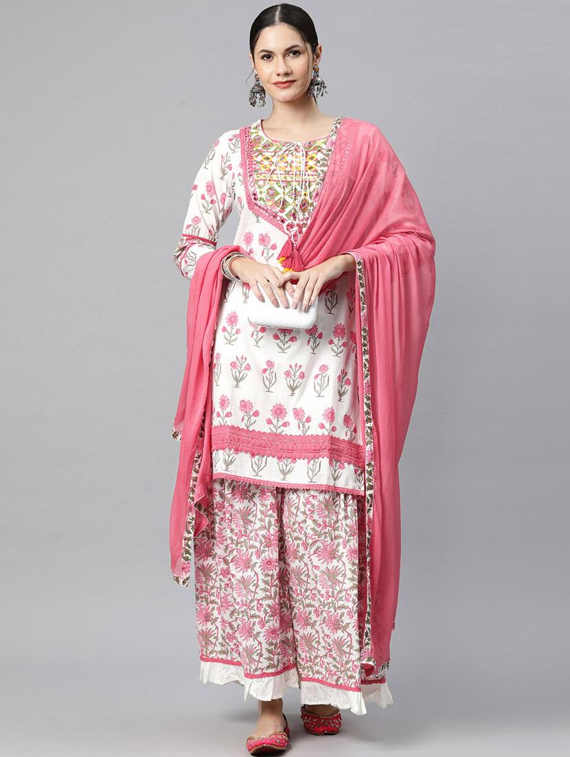 white floral kurta sharara set - 20929070 - Zoom Image - 0
