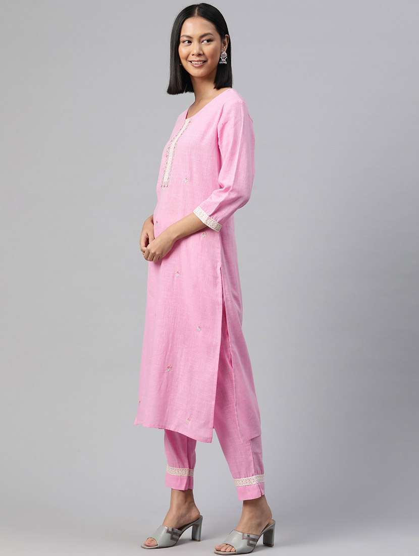 women three quarter sleeve kurta pant set - 20929103 -  Standard Image - 1