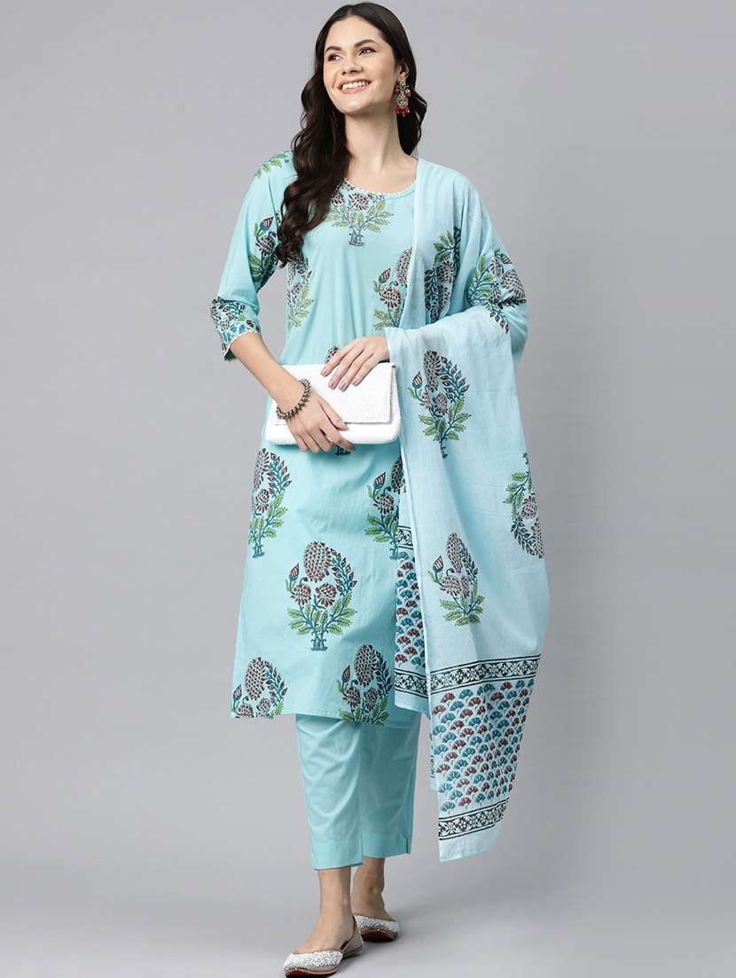 women three quarter sleeve kurta pant with dupatta set