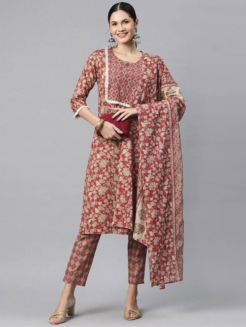 women three quarter sleeve kurta pant with dupatta set - 20929112 - Zoom Image - 0
