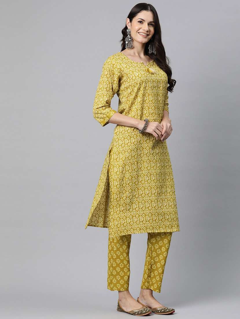 women three quarter sleeve kurta pant set - 20929119 -  Standard Image - 1