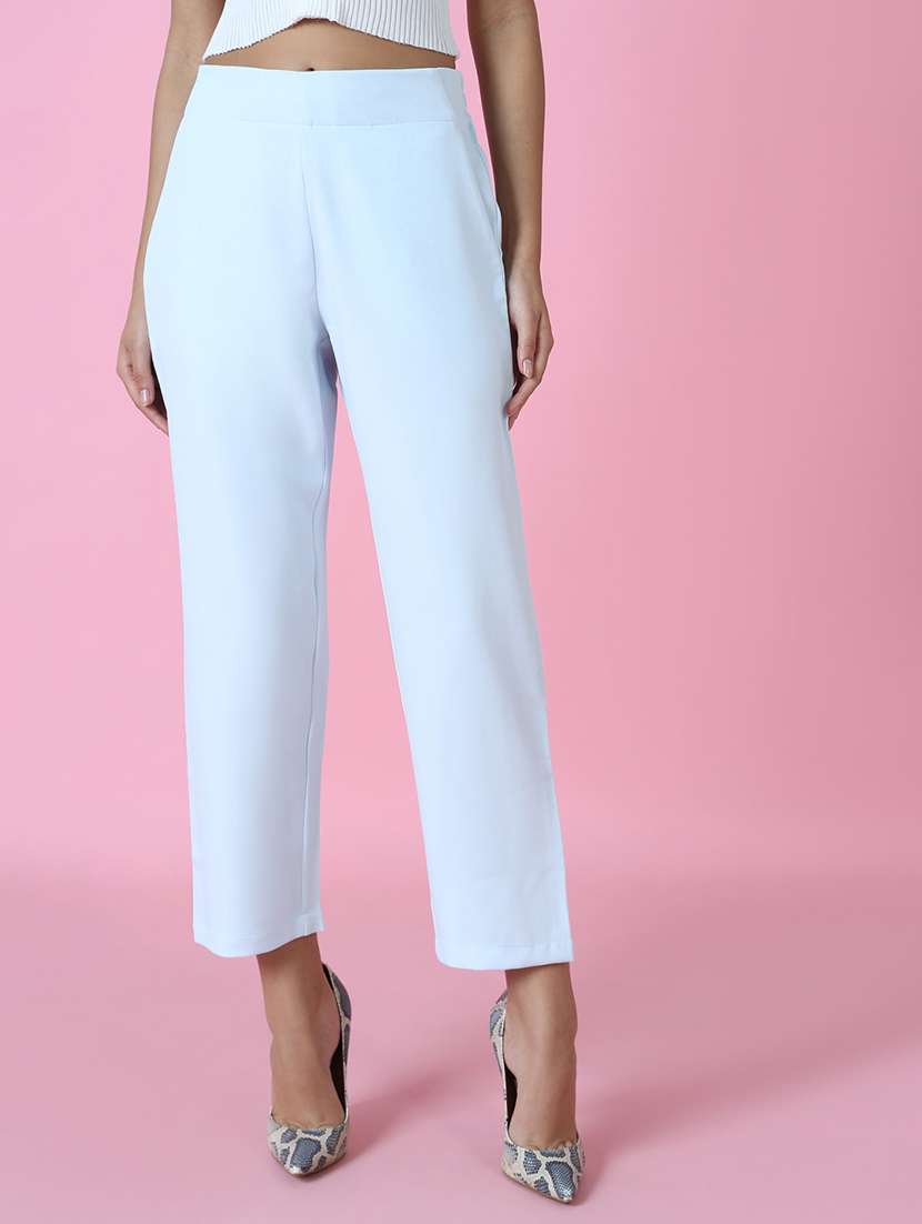 light blue cotton blend crop pants trouser