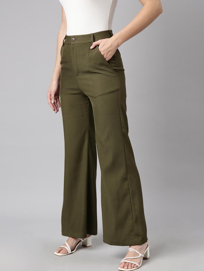 olive cotton blend flat front trousers - 20929160 - Standard Image - 1