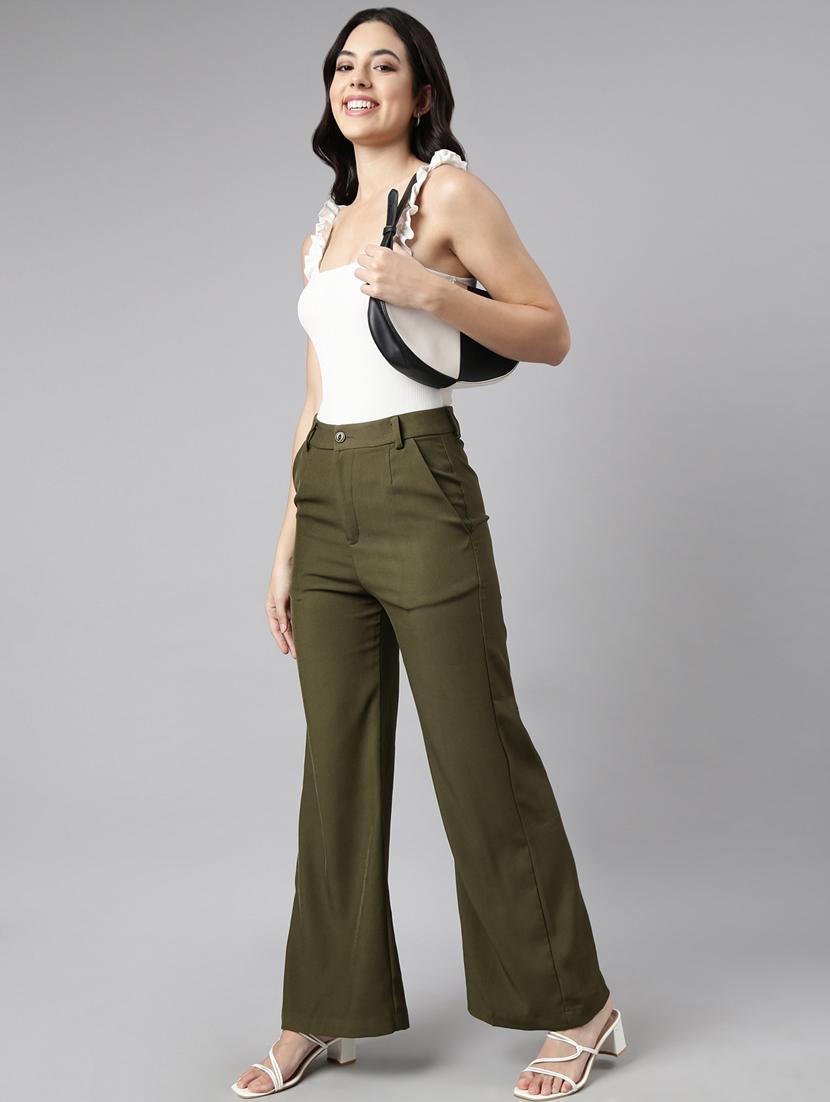 olive cotton blend flat front trousers - 20929160 - Standard Image - 4