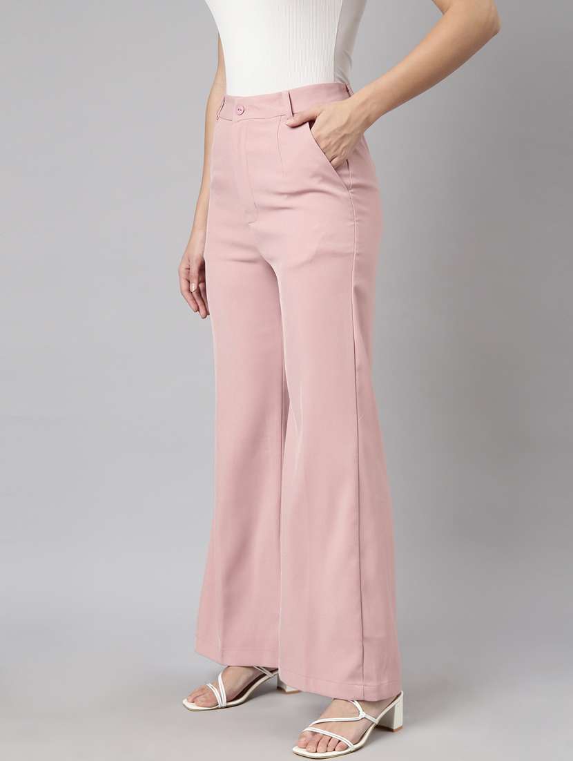 peach cotton blend flat front trousers - 20929162 -  Standard Image - 1