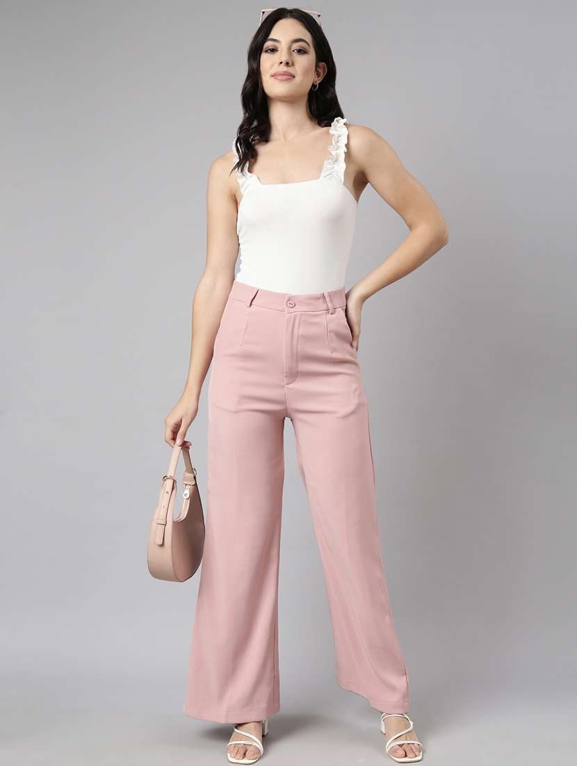 peach cotton blend flat front trousers - 20929162 -  Standard Image - 4
