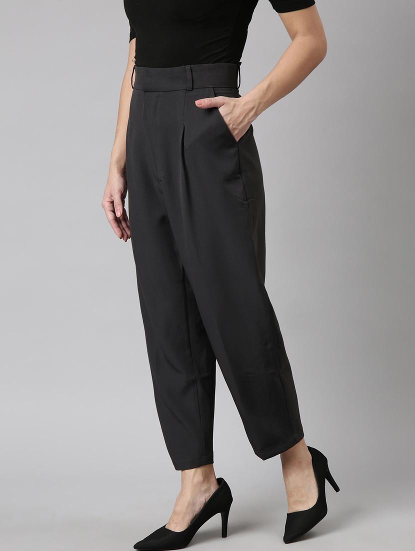 charcoal cotton blend pleated trousers - 20929165 - Standard Image - 1