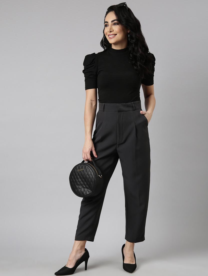 charcoal cotton blend pleated trousers - 20929165 - Standard Image - 4