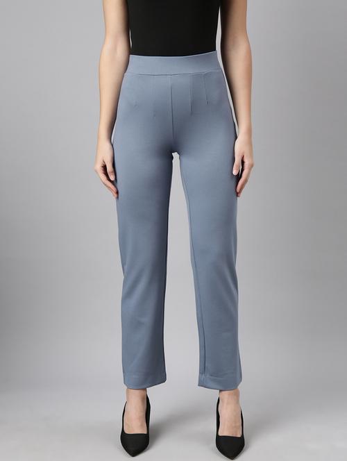 blue cotton blend flat front trousers - 20929168 -  Standard Image - 0