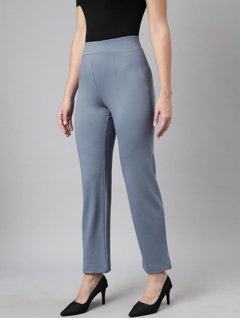 blue cotton blend flat front trousers - 20929168 -  Standard Image - 1