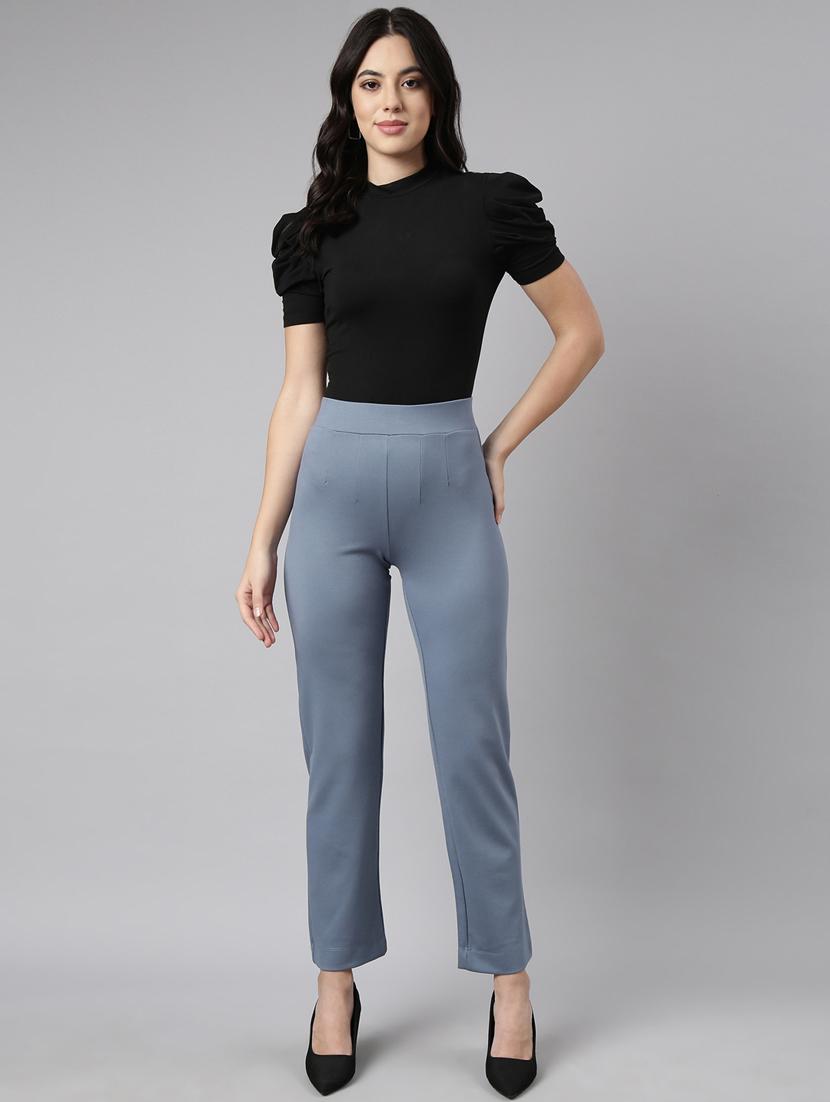 blue cotton blend flat front trousers - 20929168 - Standard Image - 4