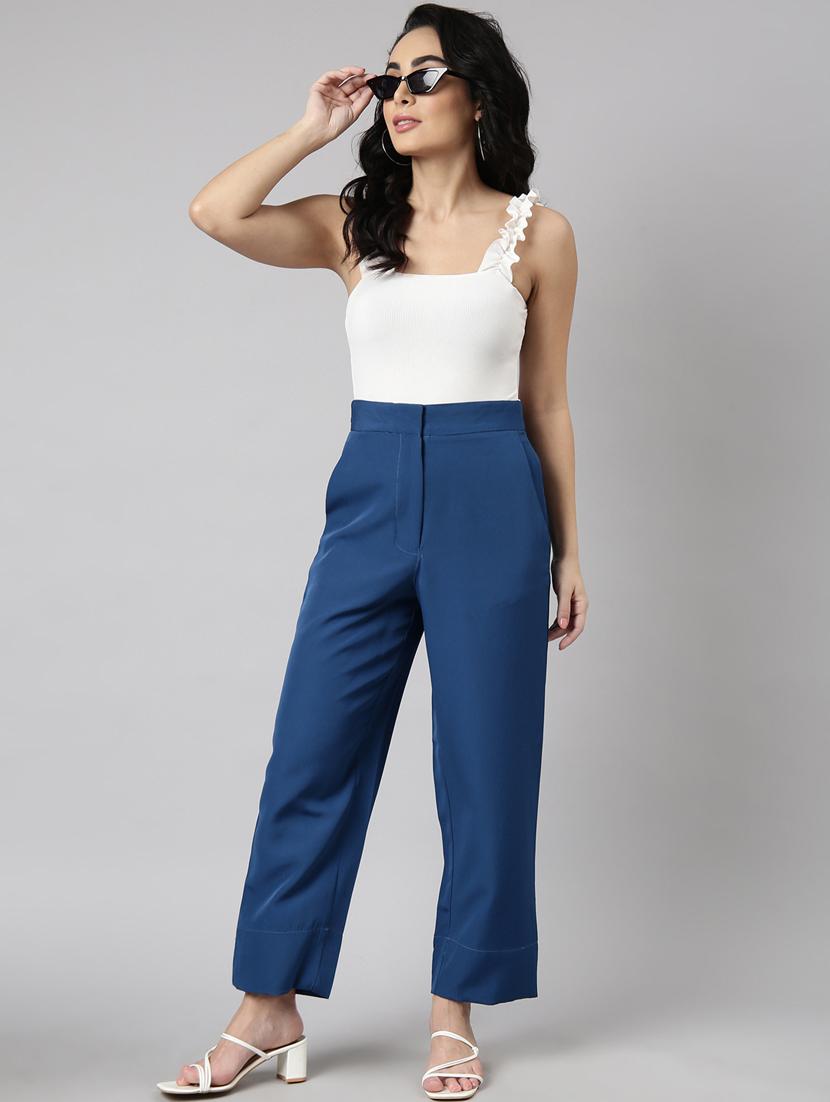 teal cotton blend flat front trousers - 20929169 - Standard Image - 4