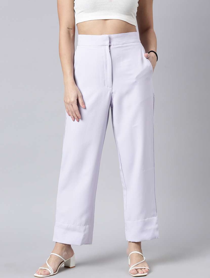 lavender cotton blend flat front trousers