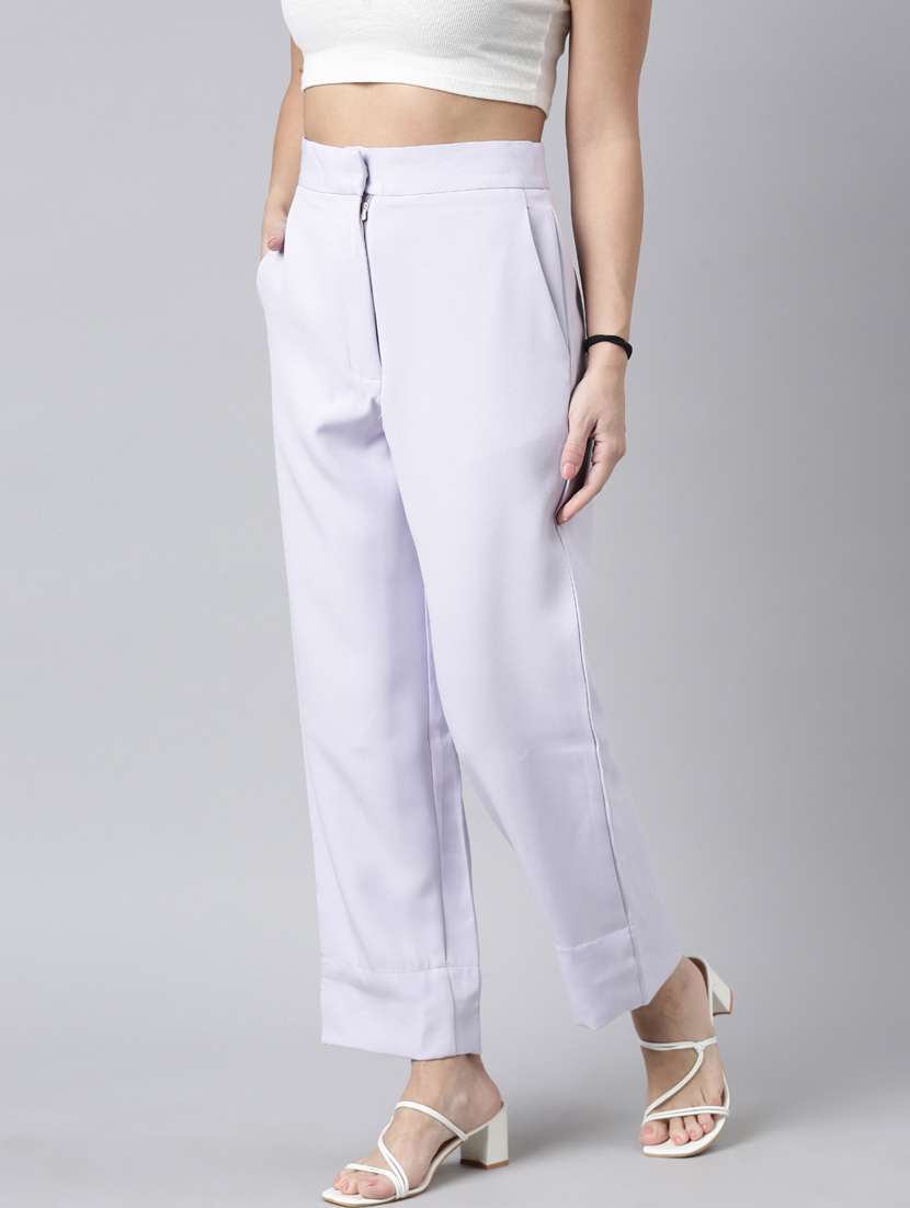 lavender cotton blend flat front trousers - 20929170 -  Standard Image - 1