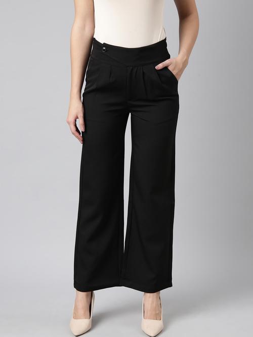 black cotton blend pleated trousers - 20929176 -  Standard Image - 0