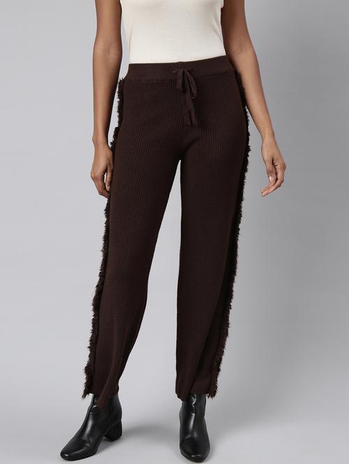 coffee brown acrylic flat front trousers - 20929180 -  Standard Image - 0