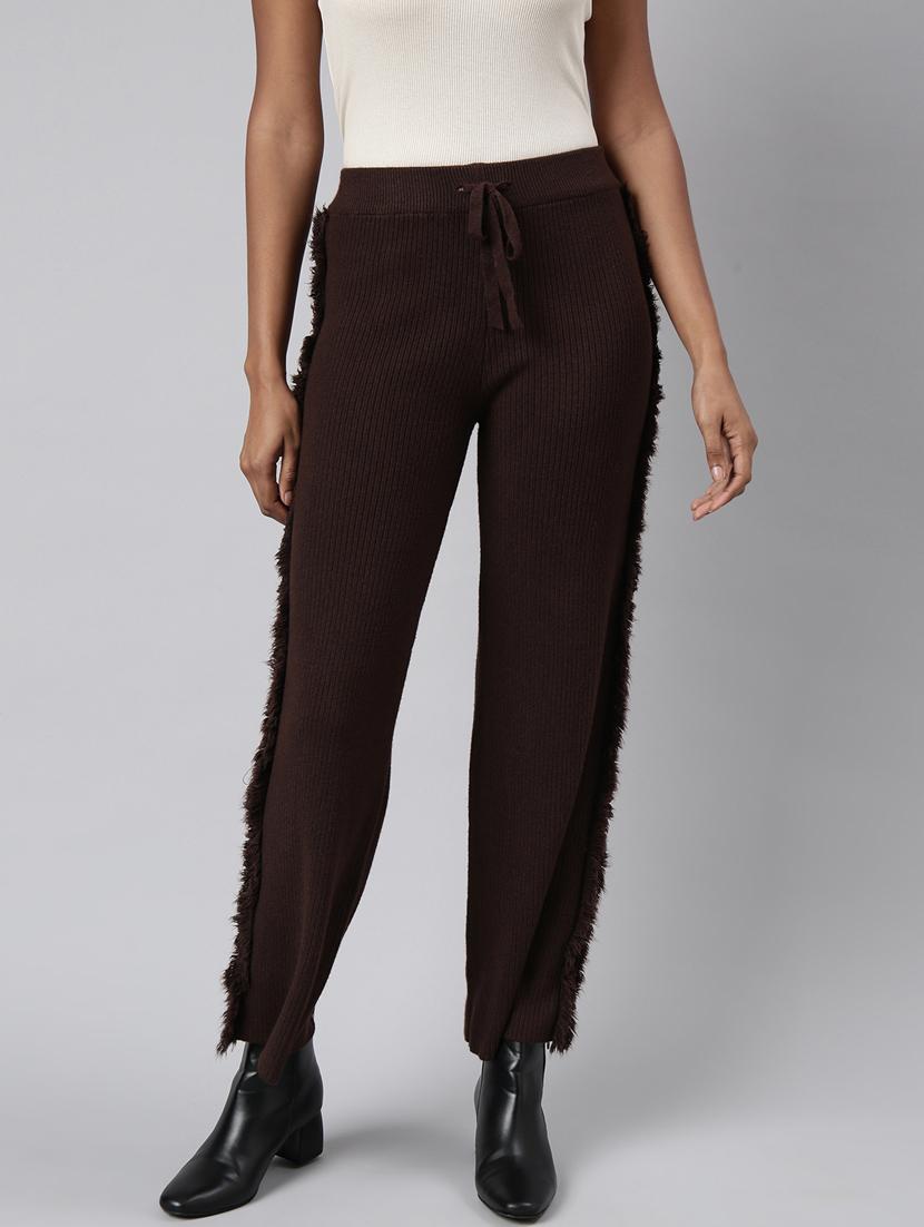 coffee brown acrylic flat front trousers - 20929180 -  Zoom Image - 0