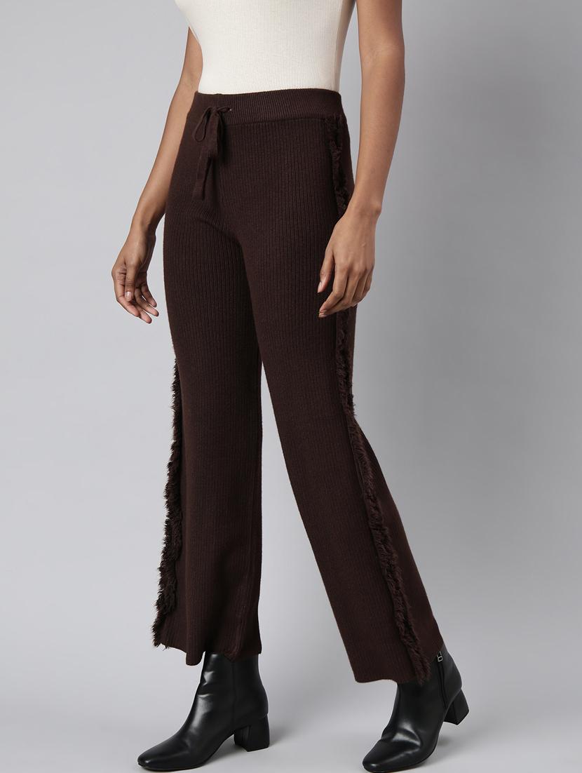 coffee brown acrylic flat front trousers - 20929180 - Standard Image - 1