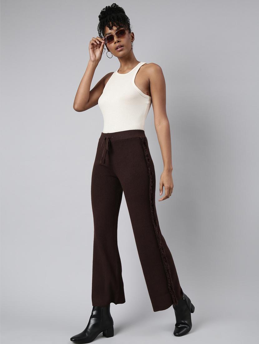 coffee brown acrylic flat front trousers - 20929180 - Standard Image - 4