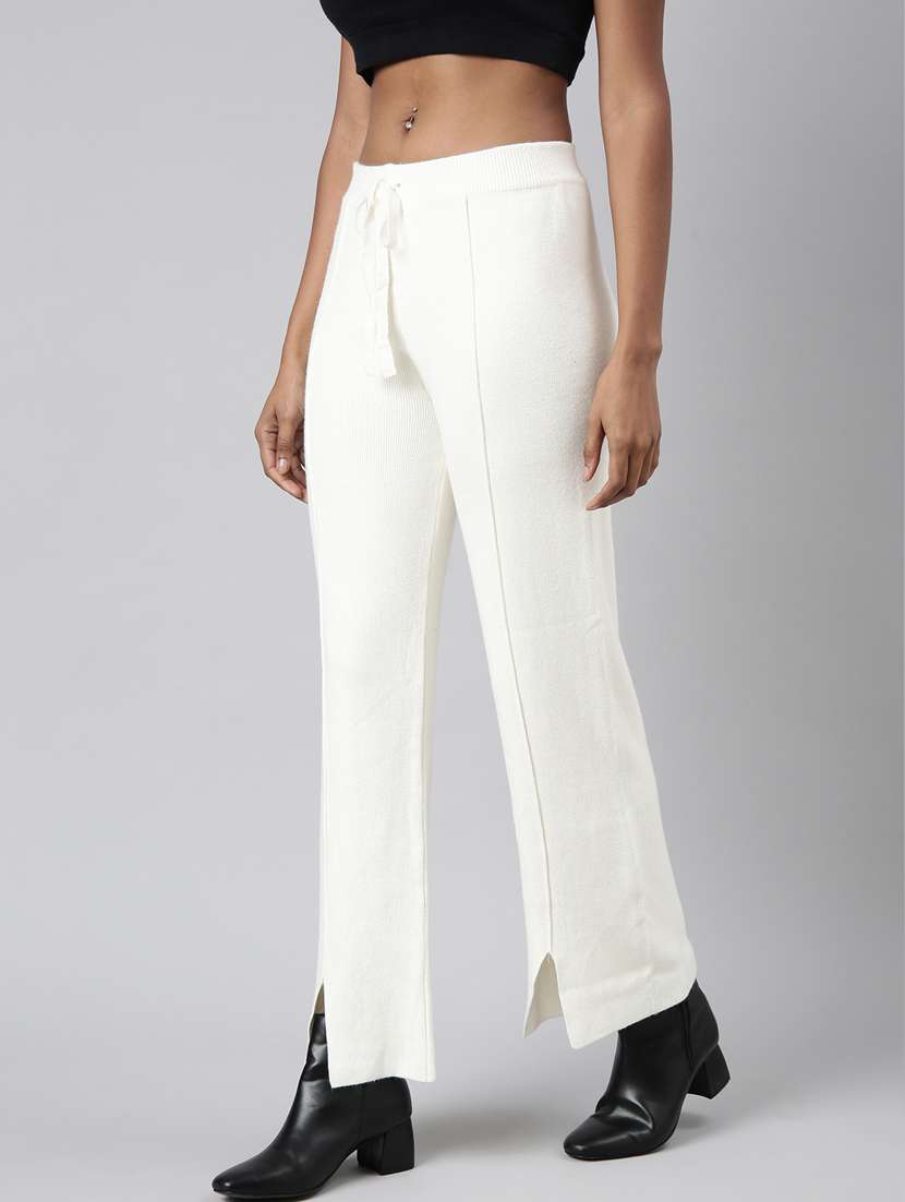 cream acrylic flat front trousers - 20929181 -  Standard Image - 1