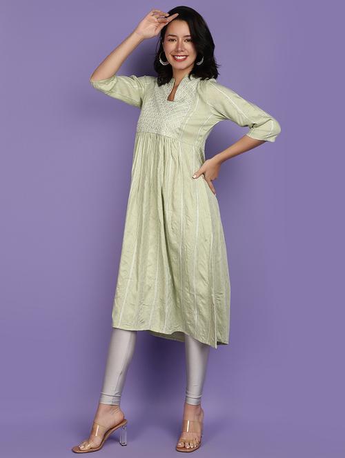 women neo mint mandarin neck flared kurta - 20929223 -  Standard Image - 0