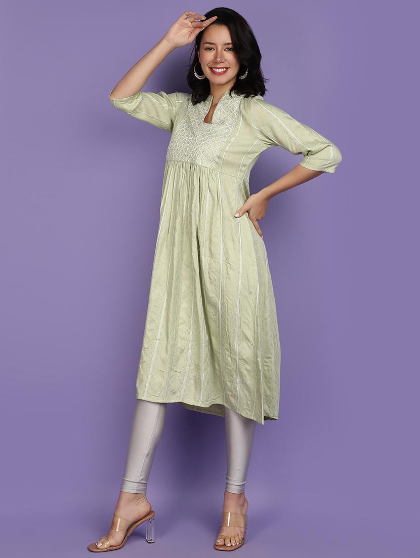 women neo mint mandarin neck flared kurta - 20929223 -  Zoom Image - 0